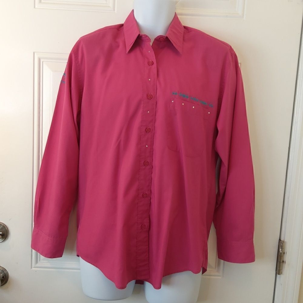 Get Lucky fuchsia western shirt with rhinestones and embroidered details